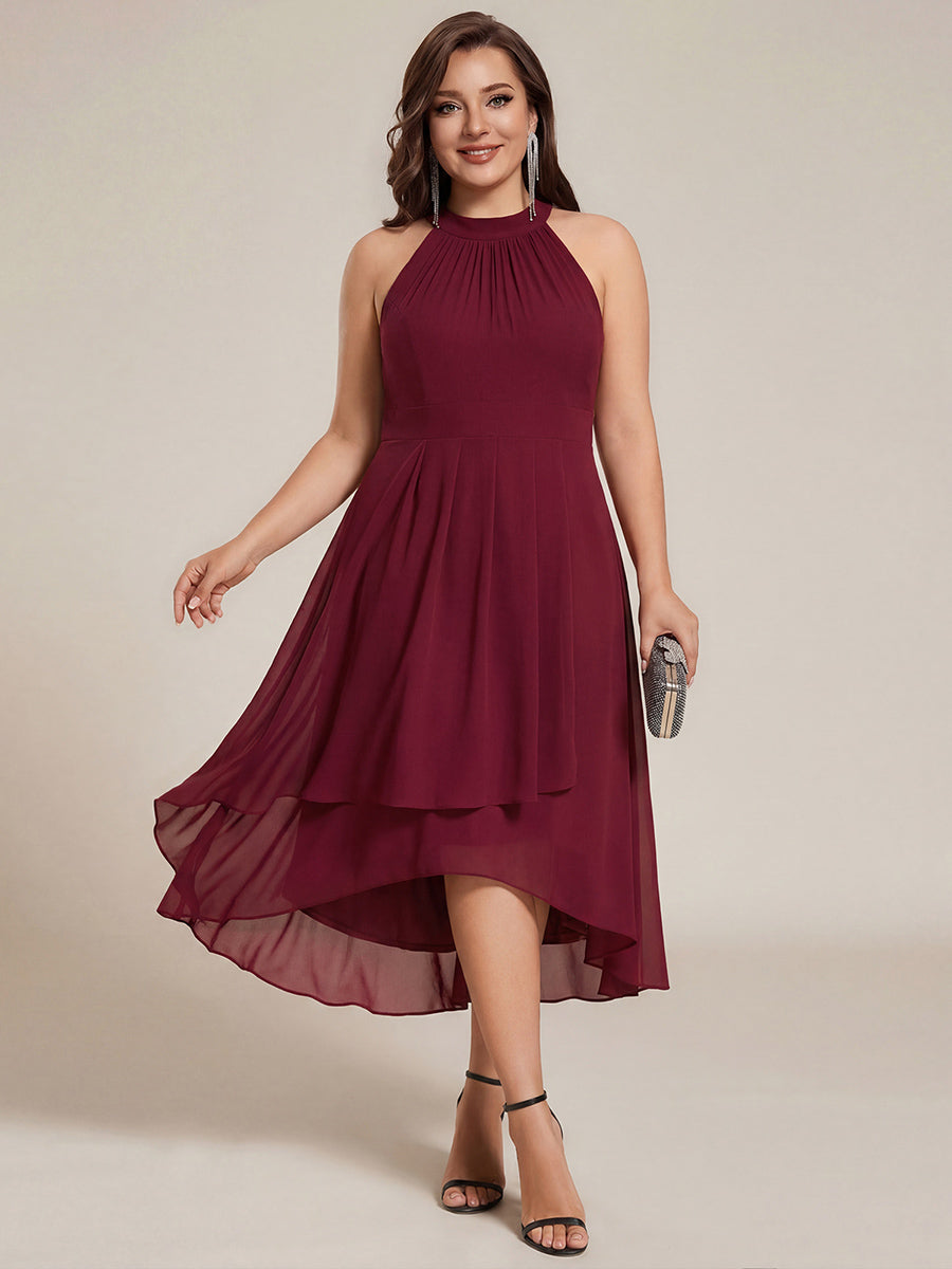 pretty POSIE|Flowy Plus Size Halter Neck Chiffon Midi Wedding Guest Dress
