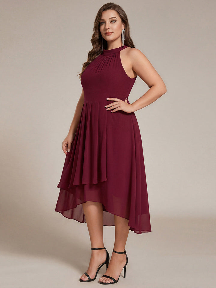 ever POSIE|Midi Halter Neck Chiffon Wedding Guest Dress with Sleeveless and A-Line
