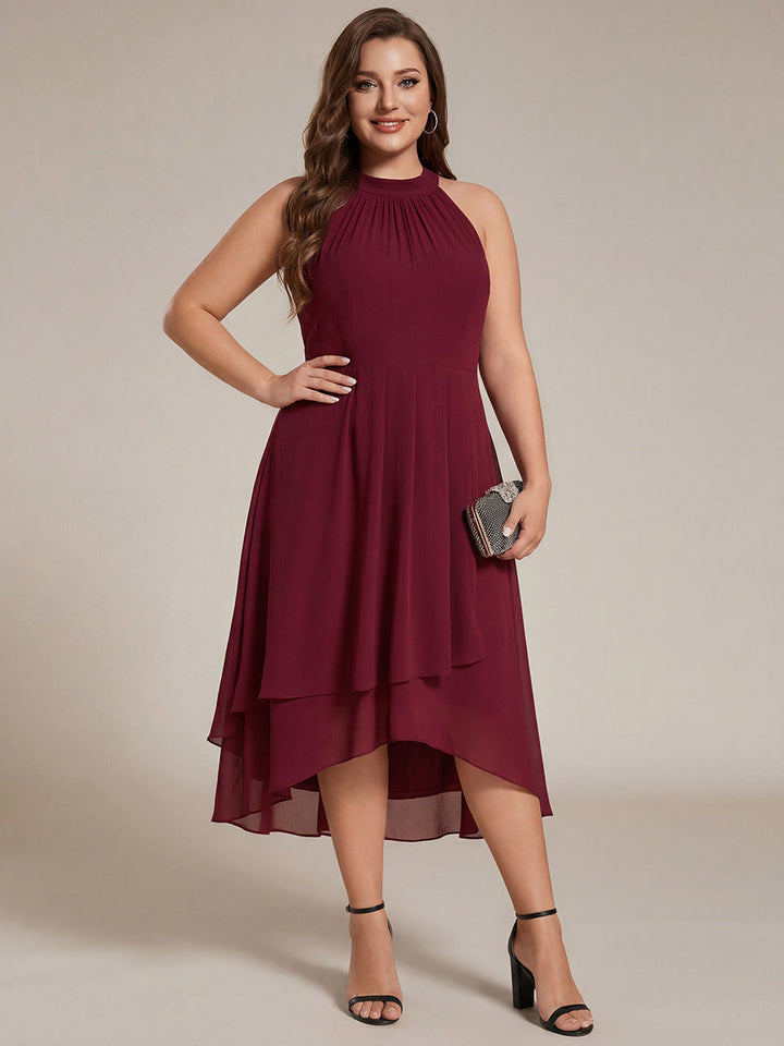 pretty POSIE|Flowy Plus Size Halter Neck Chiffon Midi Wedding Guest Dress