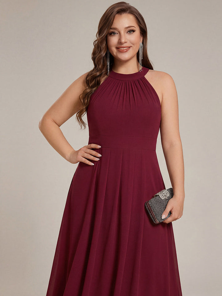 pretty POSIE|Flowy Plus Size Halter Neck Chiffon Midi Wedding Guest Dress