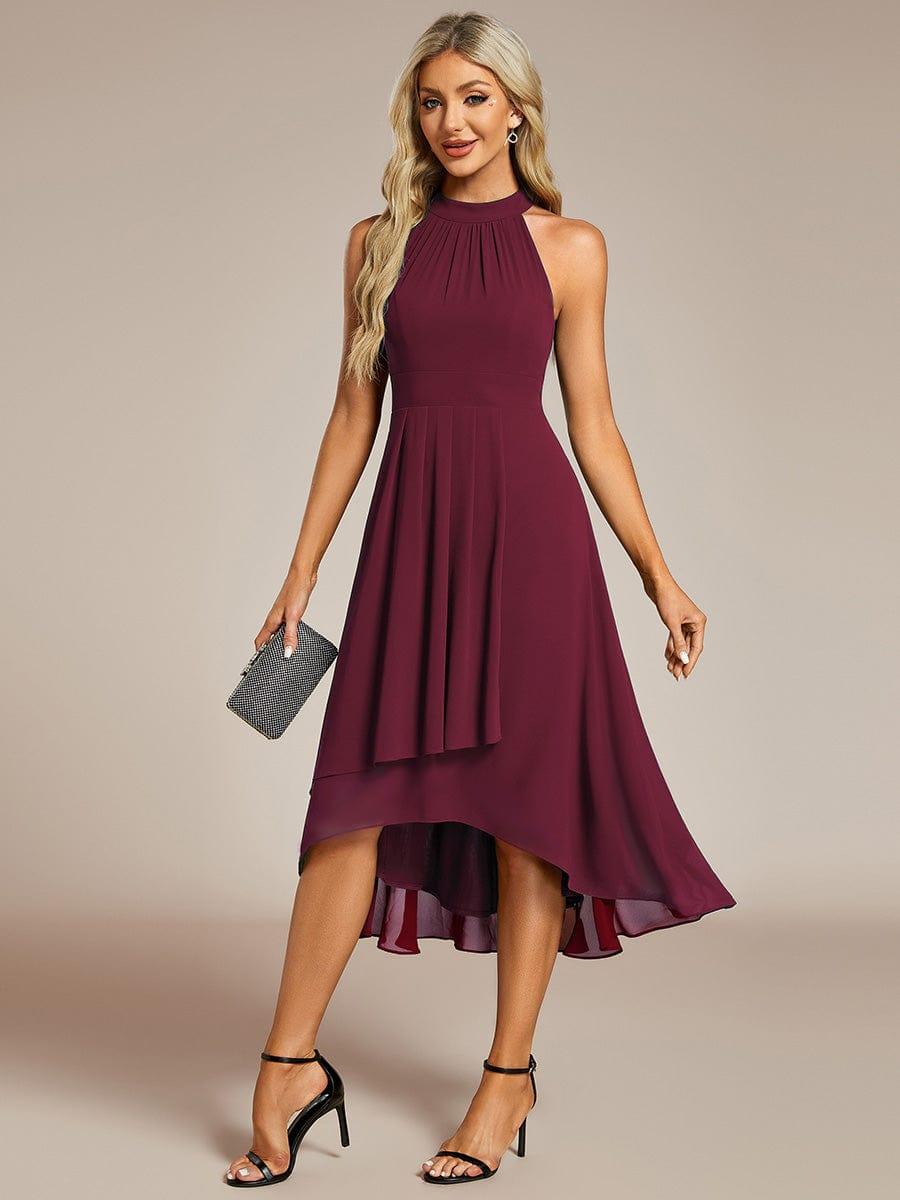 ever POSIE|Midi Halter Neck Chiffon Wedding Guest Dress with Sleeveless and A-Line