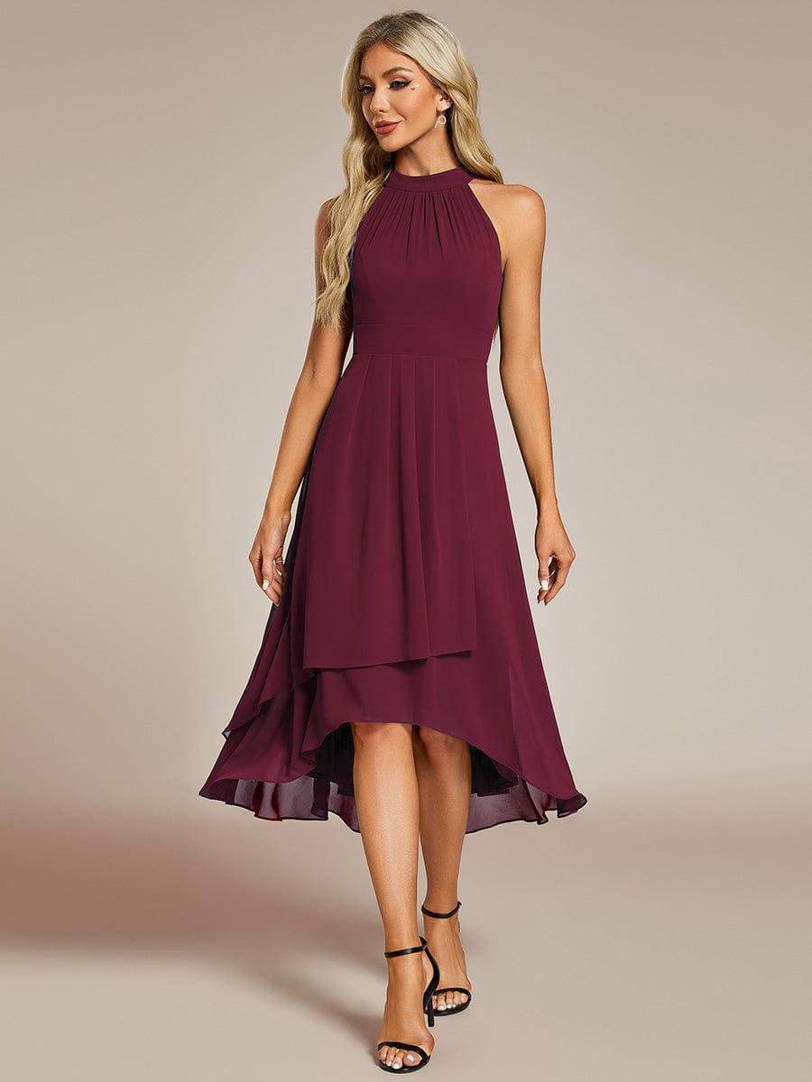 ever POSIE|Midi Halter Neck Chiffon Wedding Guest Dress with Sleeveless and A-Line