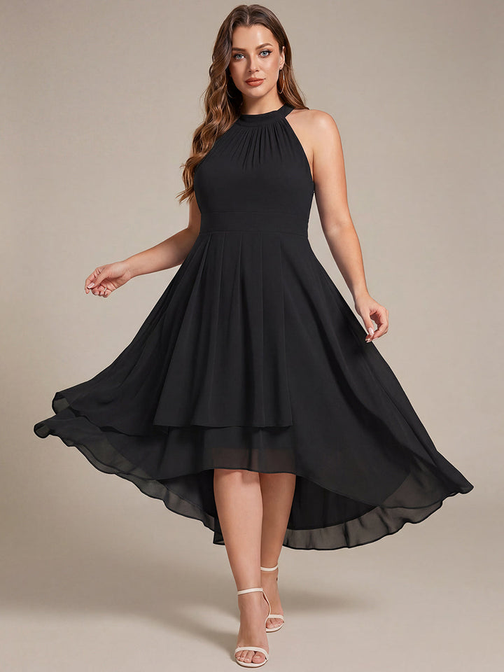ever POSIE|Midi Halter Neck Chiffon Wedding Guest Dress with Sleeveless and A-Line