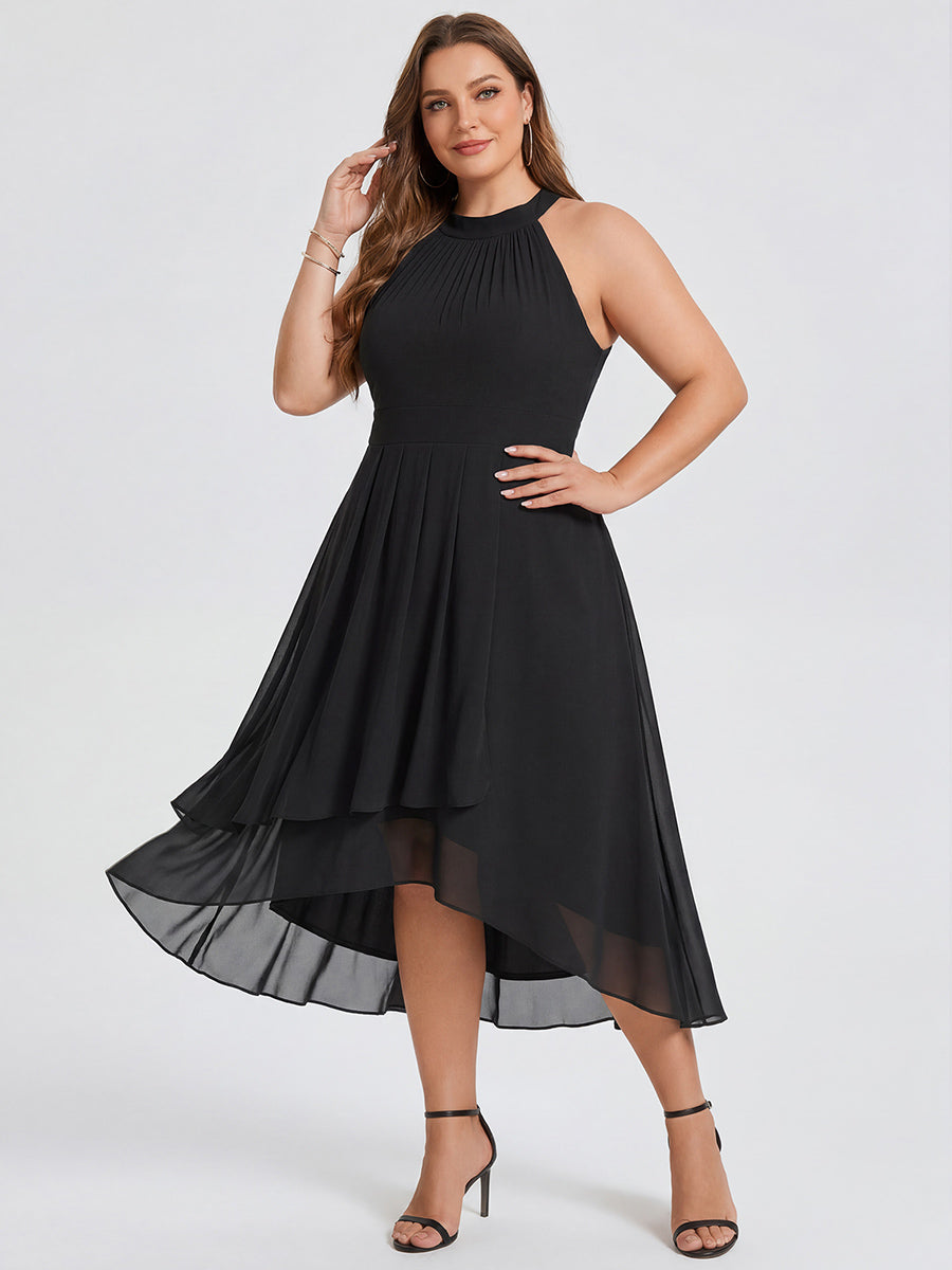 pretty POSIE|Flowy Plus Size Halter Neck Chiffon Midi Wedding Guest Dress