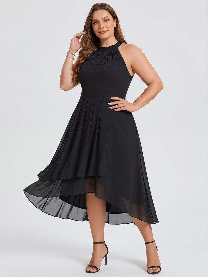 pretty POSIE|Flowy Plus Size Halter Neck Chiffon Midi Wedding Guest Dress
