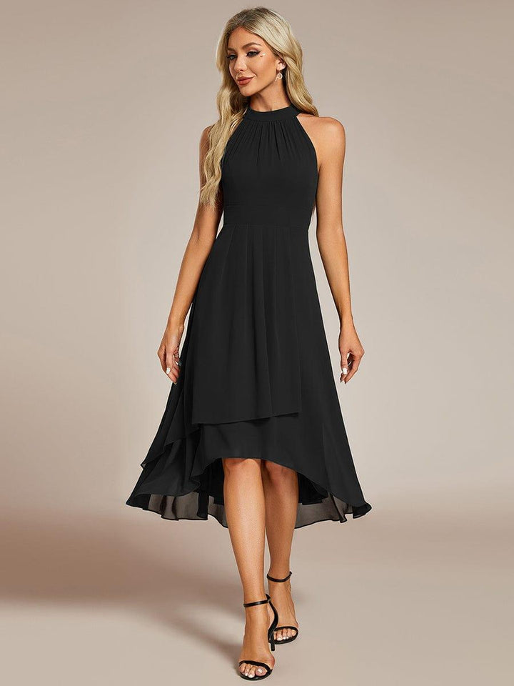 ever POSIE|Midi Halter Neck Chiffon Wedding Guest Dress with Sleeveless and A-Line