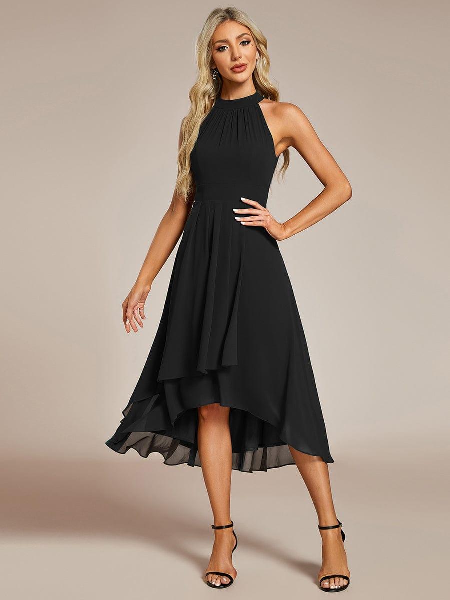 ever POSIE|Midi Halter Neck Chiffon Wedding Guest Dress with Sleeveless and A-Line