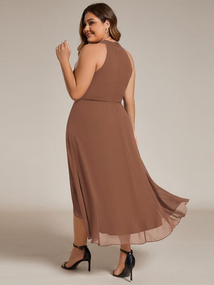 ever POSIE|Midi Halter Neck Chiffon Wedding Guest Dress with Sleeveless and A-Line