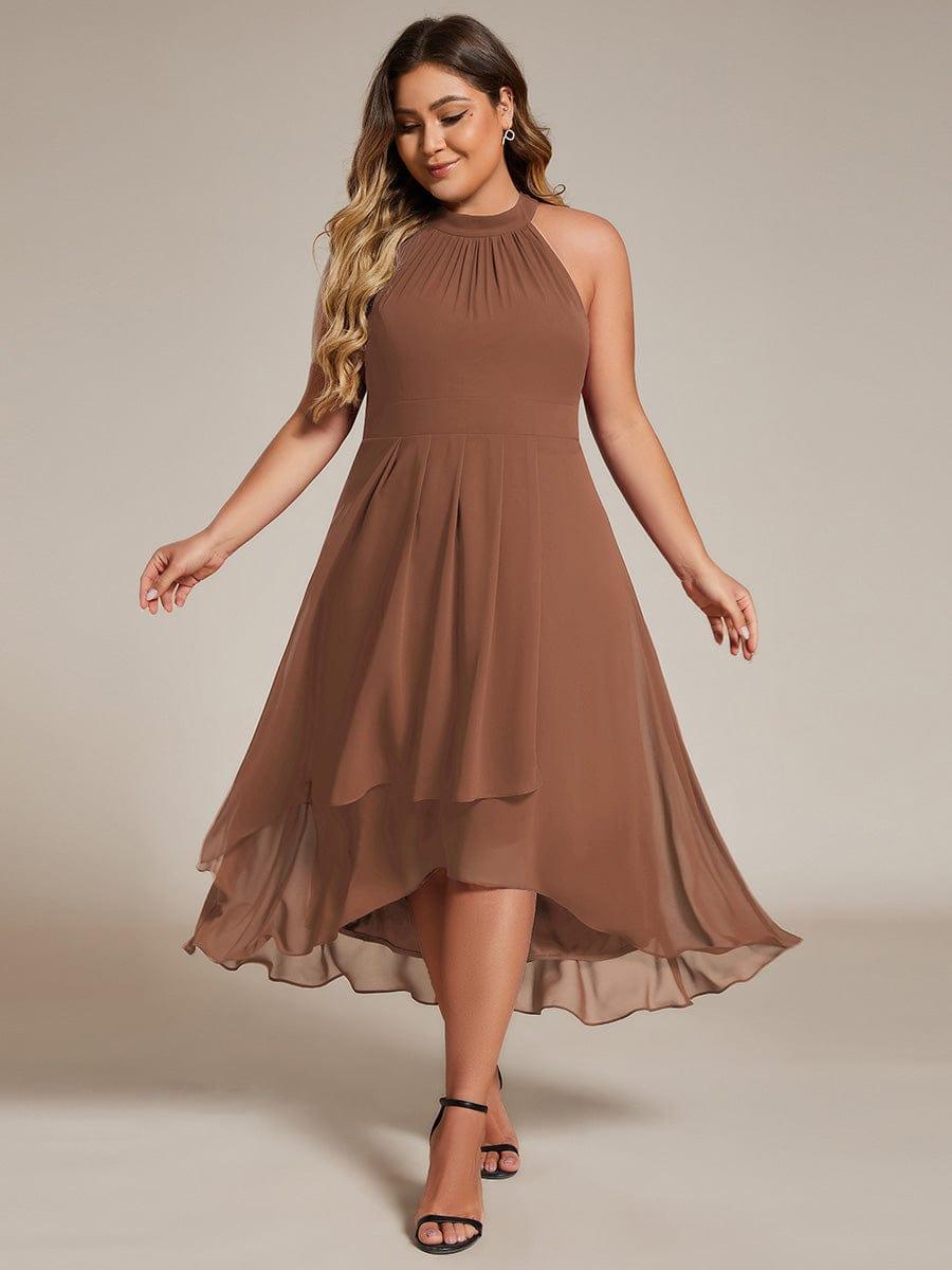 ever POSIE|Midi Halter Neck Chiffon Wedding Guest Dress with Sleeveless and A-Line