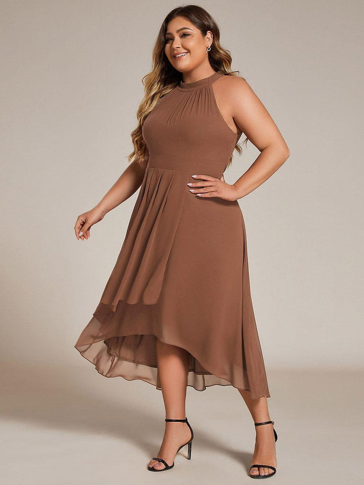 ever POSIE|Midi Halter Neck Chiffon Wedding Guest Dress with Sleeveless and A-Line