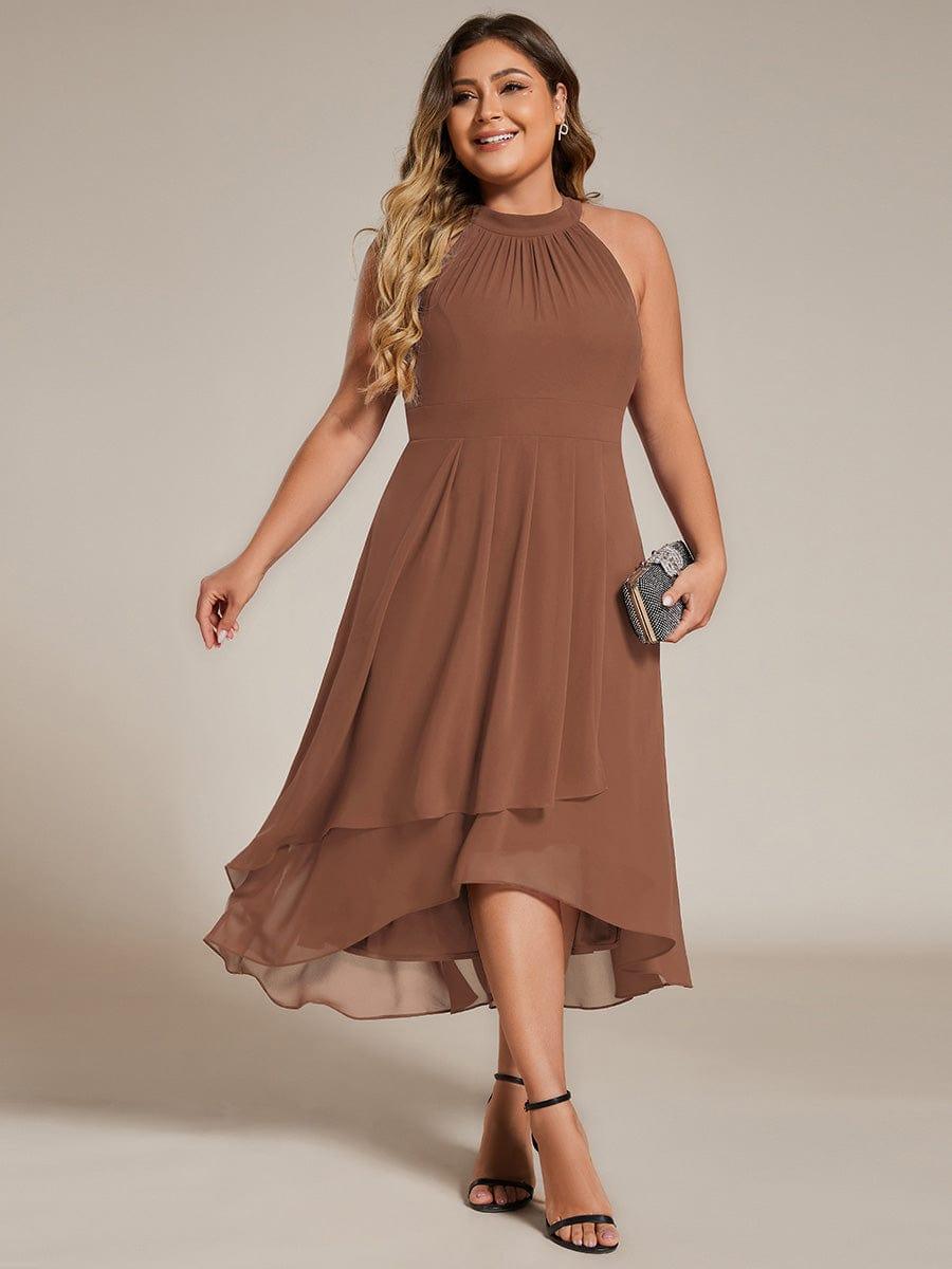 ever POSIE|Midi Halter Neck Chiffon Wedding Guest Dress with Sleeveless and A-Line