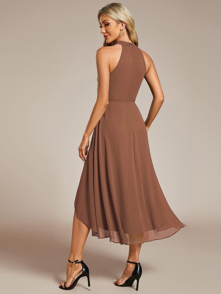 ever POSIE|Midi Halter Neck Chiffon Wedding Guest Dress with Sleeveless and A-Line