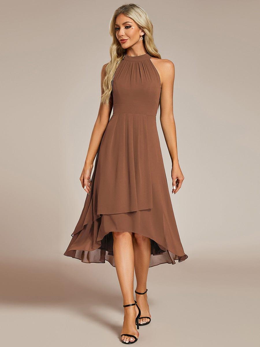 ever POSIE|Midi Halter Neck Chiffon Wedding Guest Dress with Sleeveless and A-Line