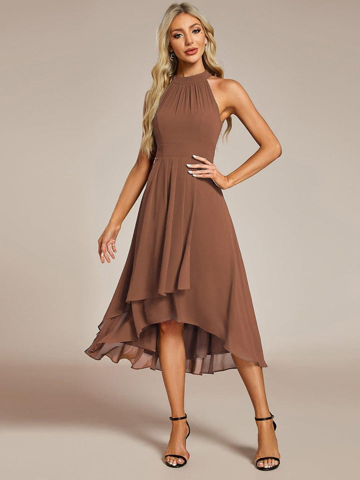 ever POSIE|Midi Halter Neck Chiffon Wedding Guest Dress with Sleeveless and A-Line