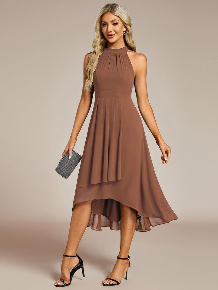 ever POSIE|Midi Halter Neck Chiffon Wedding Guest Dress with Sleeveless and A-Line