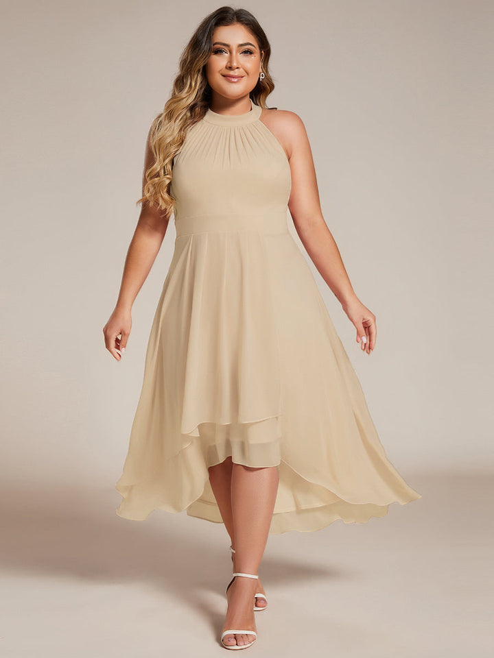 ever POSIE|Midi Halter Neck Chiffon Wedding Guest Dress with Sleeveless and A-Line