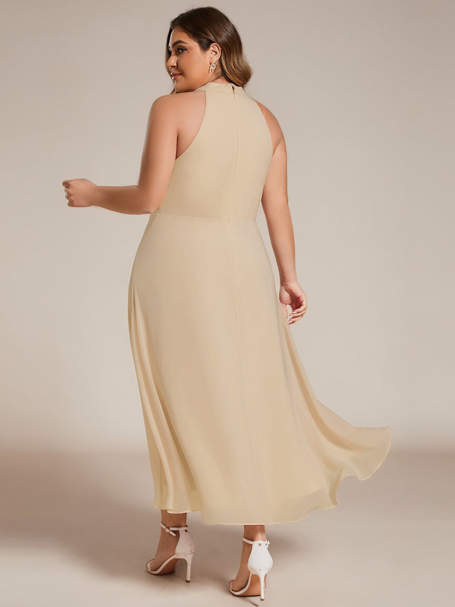 ever POSIE|Midi Halter Neck Chiffon Wedding Guest Dress with Sleeveless and A-Line