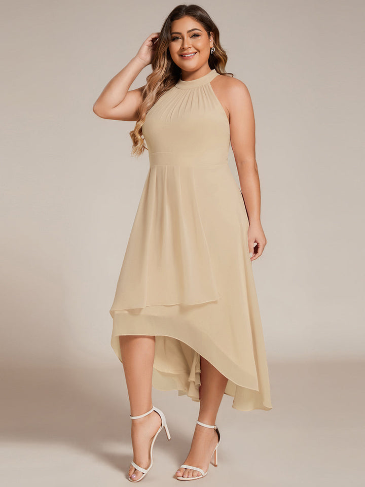 ever POSIE|Midi Halter Neck Chiffon Wedding Guest Dress with Sleeveless and A-Line