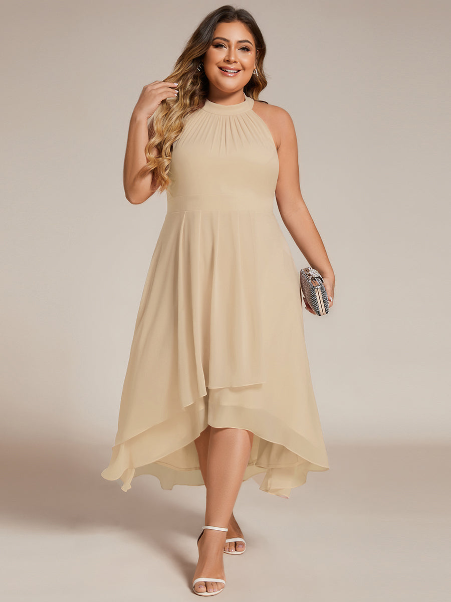 ever POSIE|Midi Halter Neck Chiffon Wedding Guest Dress with Sleeveless and A-Line