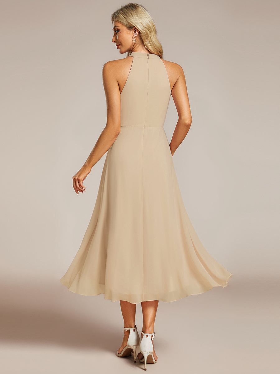 ever POSIE|Midi Halter Neck Chiffon Wedding Guest Dress with Sleeveless and A-Line