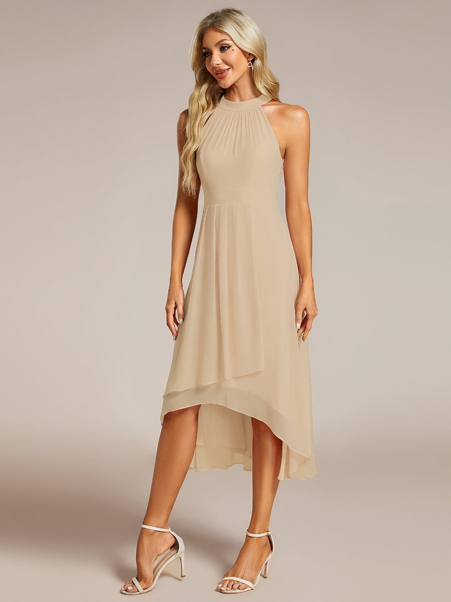 ever POSIE|Midi Halter Neck Chiffon Wedding Guest Dress with Sleeveless and A-Line