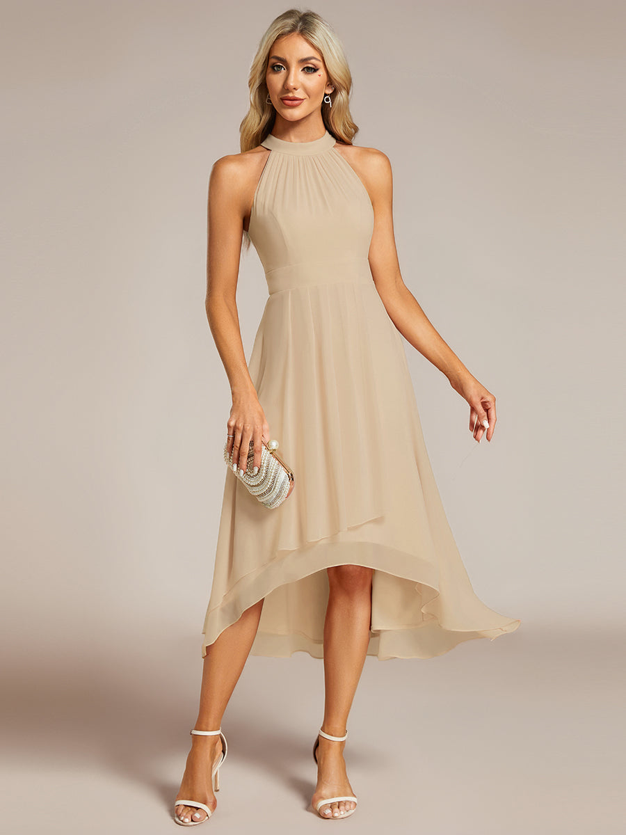 ever POSIE|Midi Halter Neck Chiffon Wedding Guest Dress with Sleeveless and A-Line
