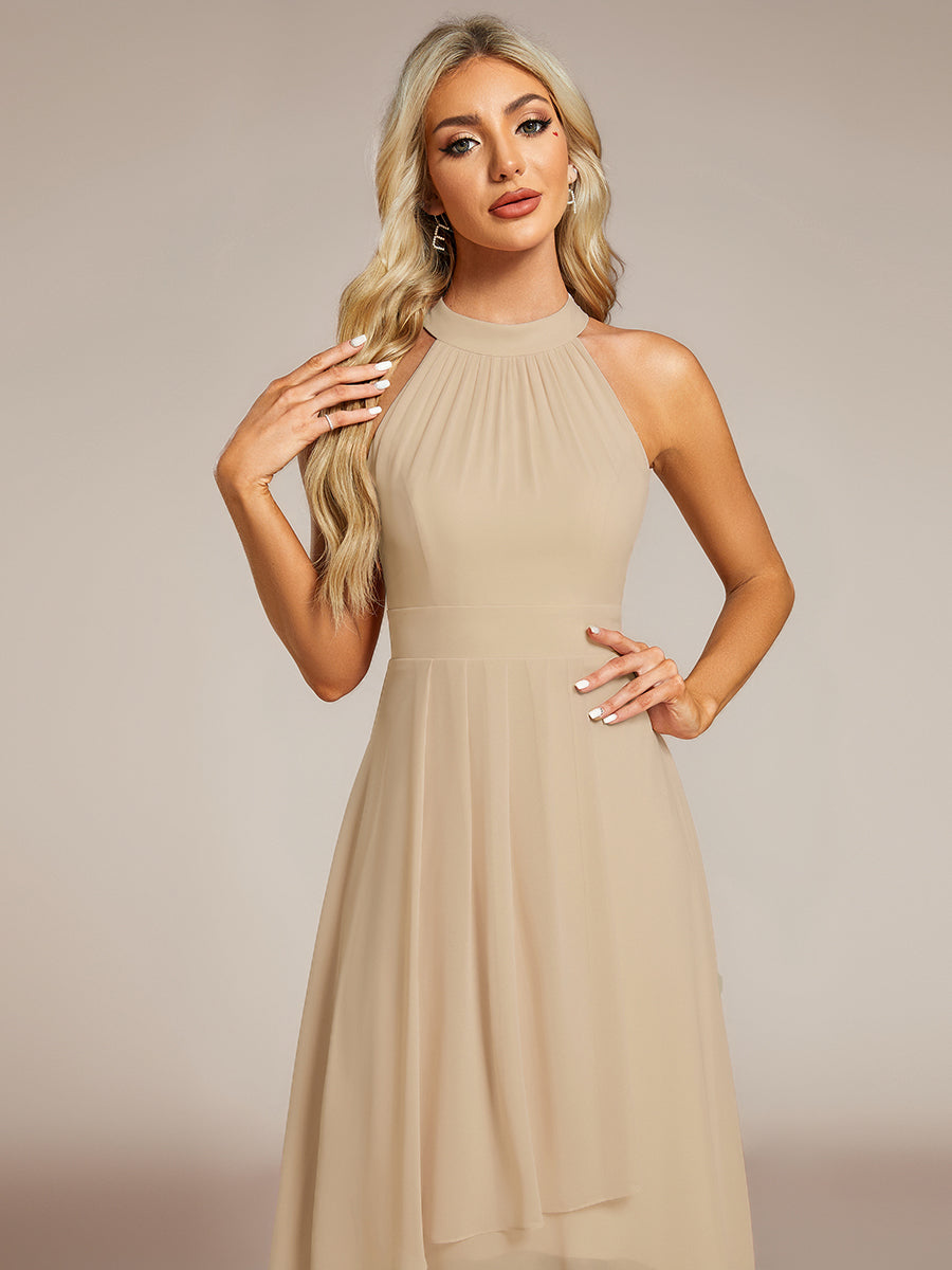 ever POSIE|Midi Halter Neck Chiffon Wedding Guest Dress with Sleeveless and A-Line