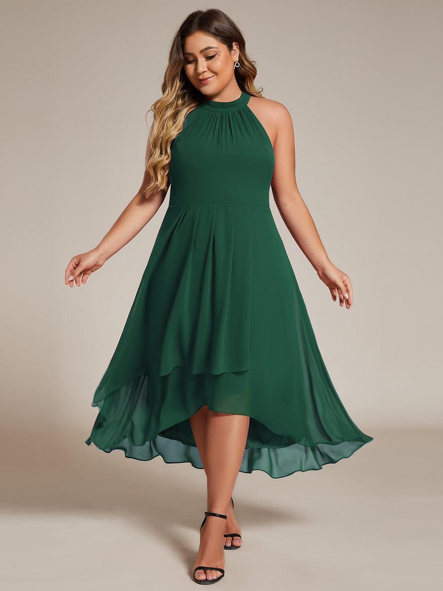 ever POSIE|Midi Halter Neck Chiffon Wedding Guest Dress with Sleeveless and A-Line