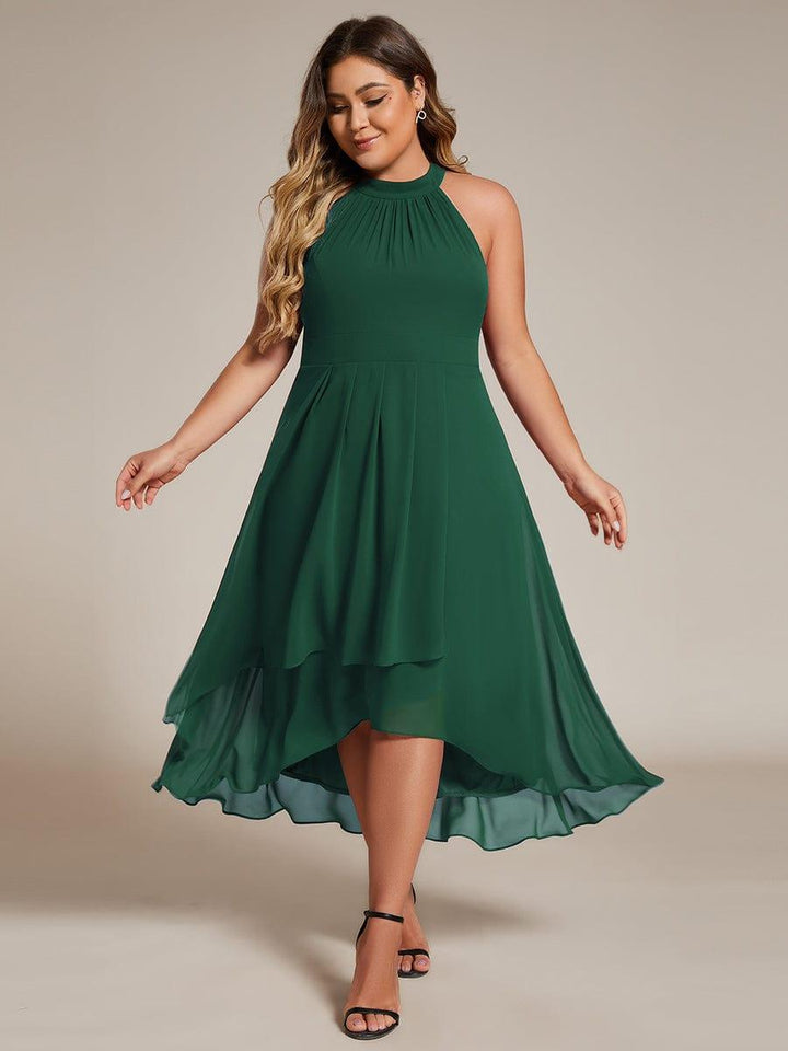 ever POSIE|Midi Halter Neck Chiffon Wedding Guest Dress with Sleeveless and A-Line