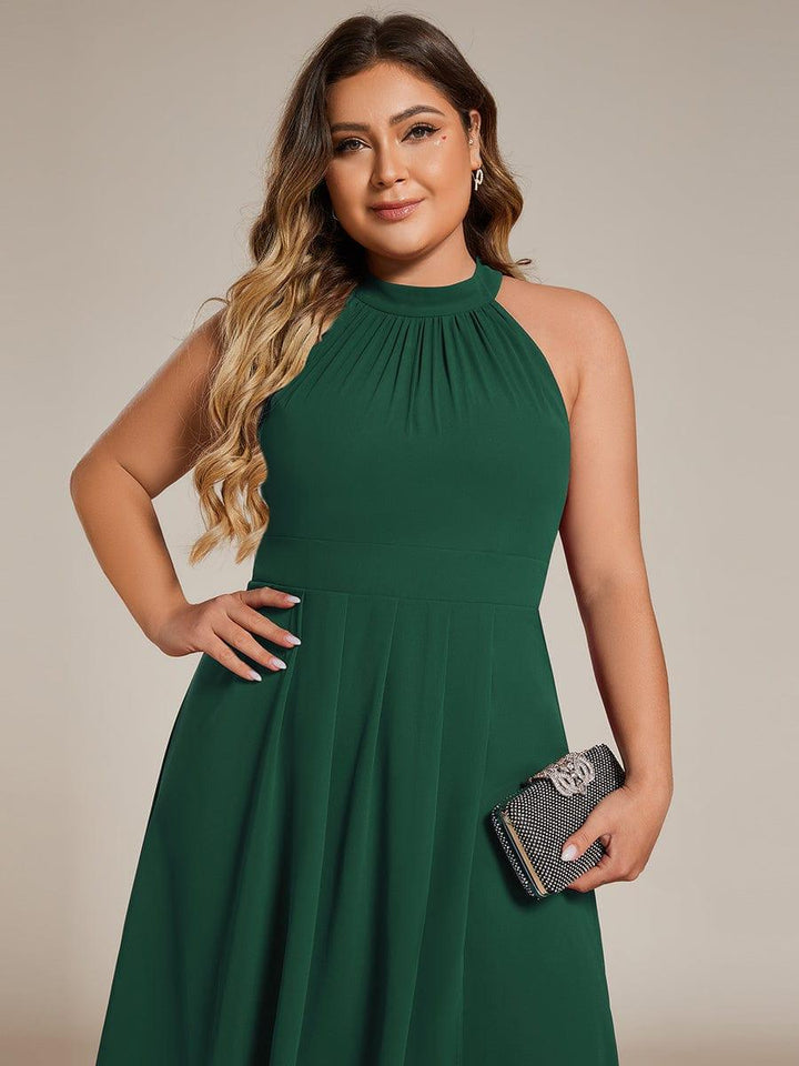 ever POSIE|Midi Halter Neck Chiffon Wedding Guest Dress with Sleeveless and A-Line