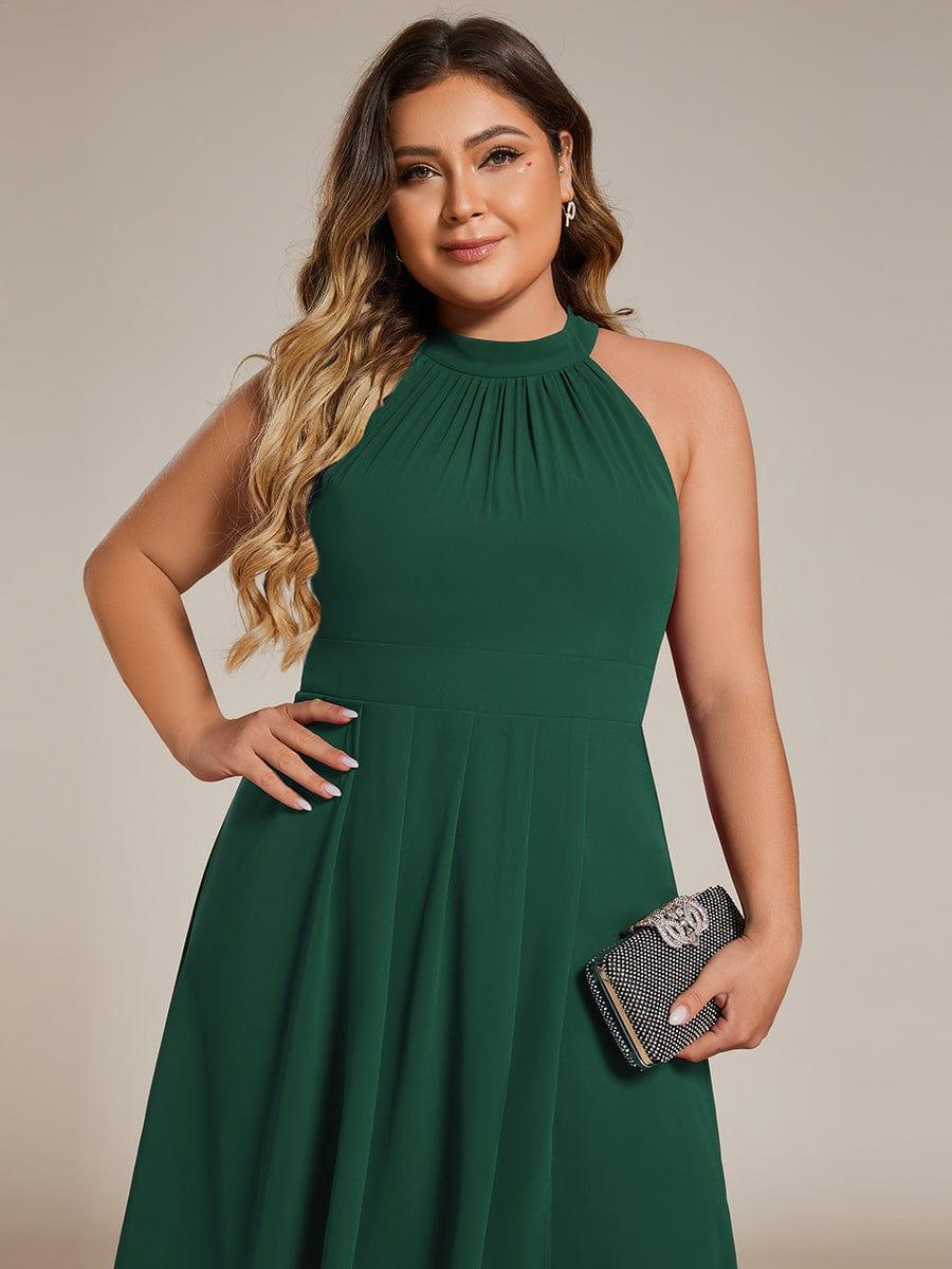 pretty POSIE|Flowy Plus Size Halter Neck Chiffon Midi Wedding Guest Dress
