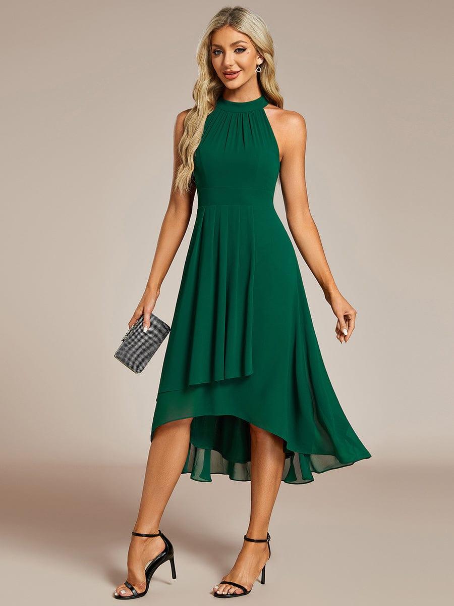 ever POSIE|Midi Halter Neck Chiffon Wedding Guest Dress with Sleeveless and A-Line