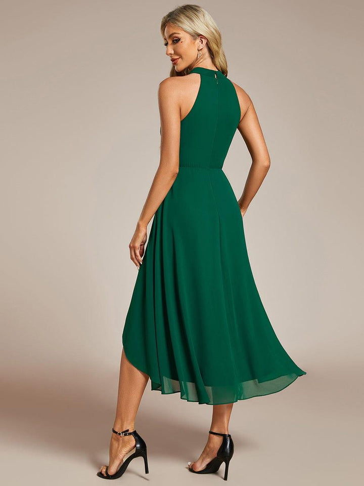 ever POSIE|Midi Halter Neck Chiffon Wedding Guest Dress with Sleeveless and A-Line