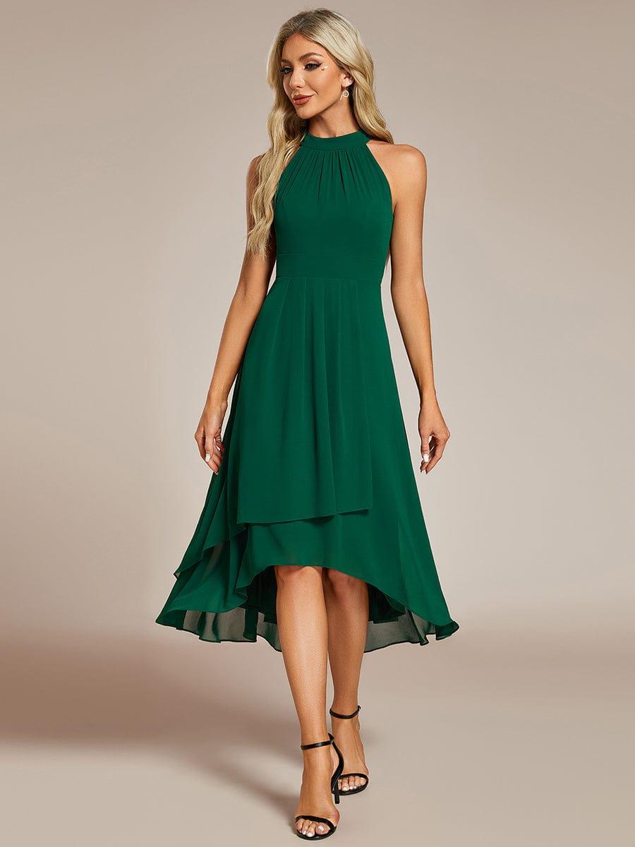 ever POSIE|Midi Halter Neck Chiffon Wedding Guest Dress with Sleeveless and A-Line