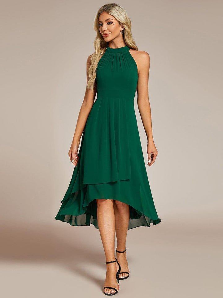 ever POSIE|Midi Halter Neck Chiffon Wedding Guest Dress with Sleeveless and A-Line