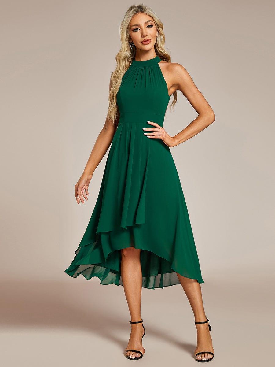 ever POSIE|Midi Halter Neck Chiffon Wedding Guest Dress with Sleeveless and A-Line