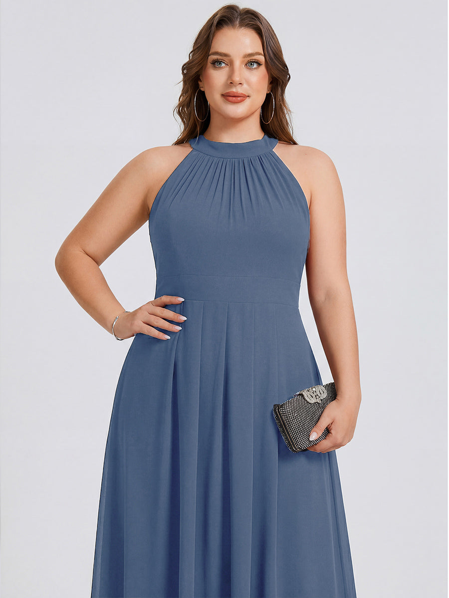 ever POSIE|Midi Halter Neck Chiffon Wedding Guest Dress with Sleeveless and A-Line