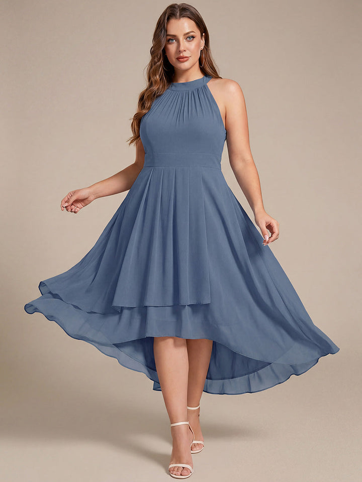 ever POSIE|Midi Halter Neck Chiffon Wedding Guest Dress with Sleeveless and A-Line