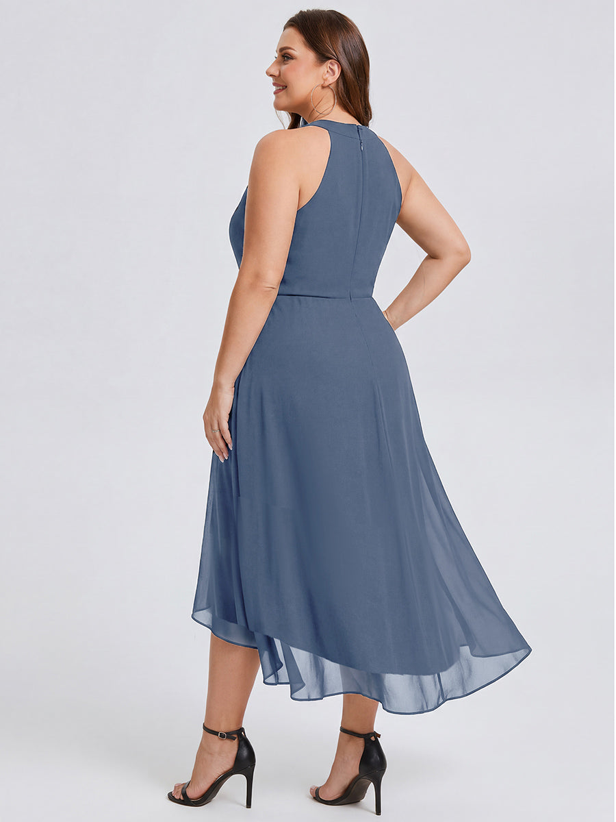 ever POSIE|Midi Halter Neck Chiffon Wedding Guest Dress with Sleeveless and A-Line