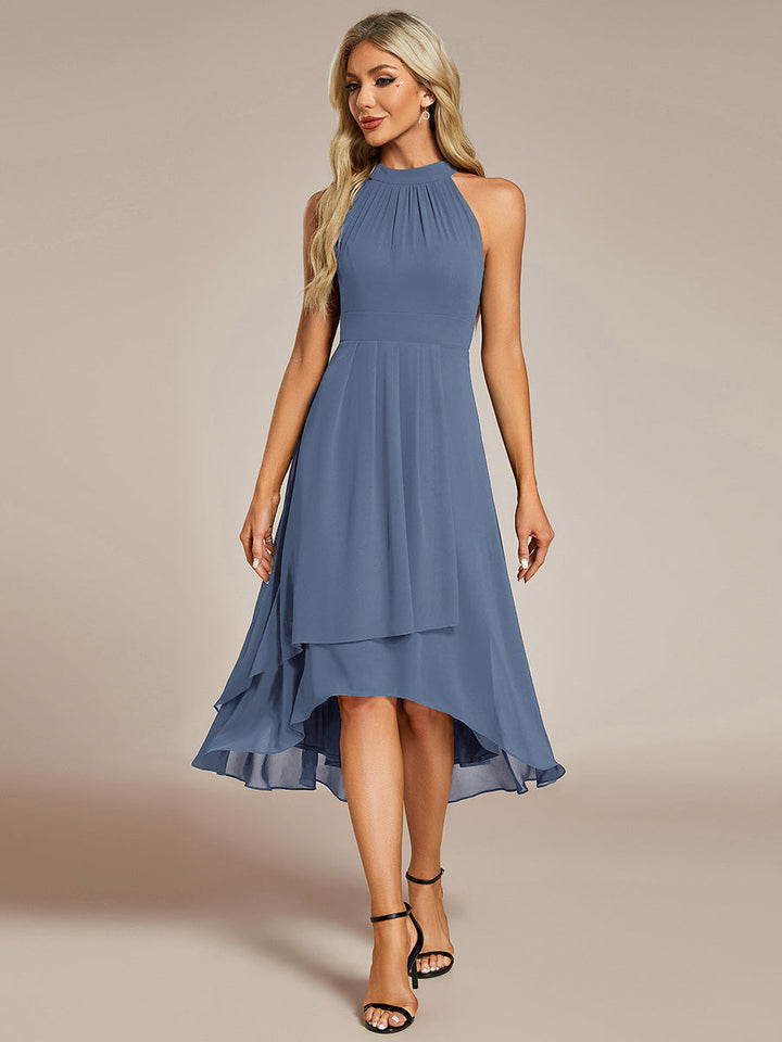 ever POSIE|Midi Halter Neck Chiffon Wedding Guest Dress with Sleeveless and A-Line