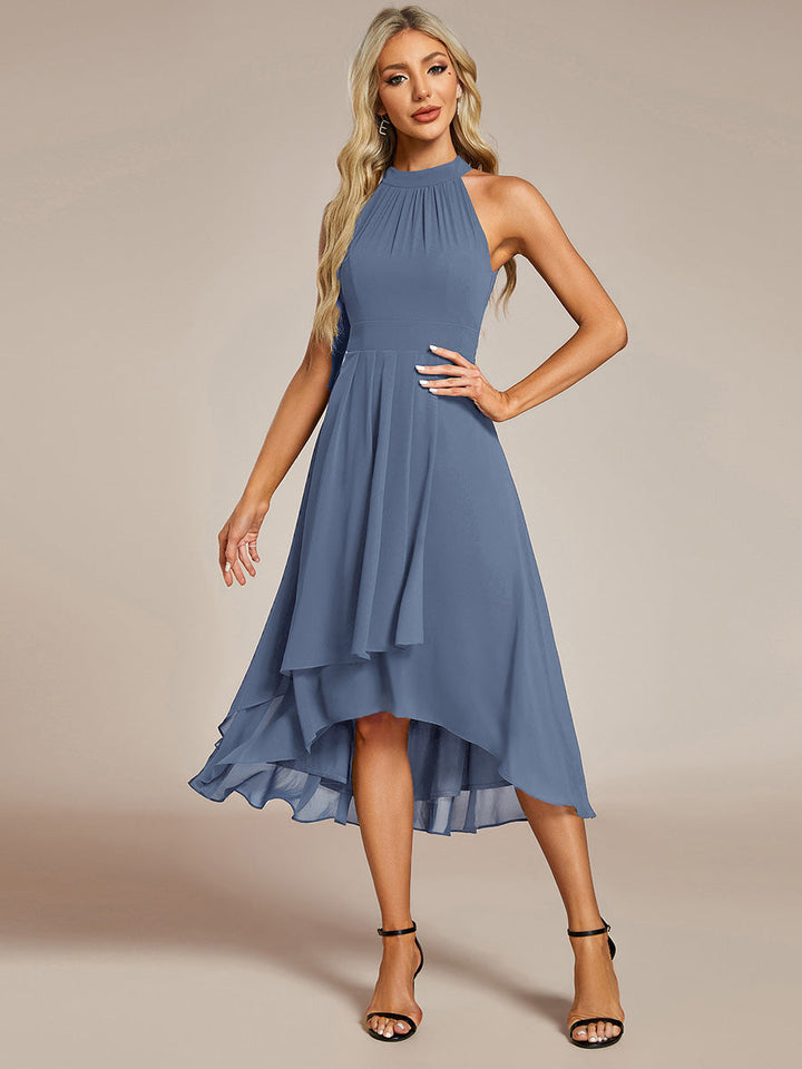 ever POSIE|Midi Halter Neck Chiffon Wedding Guest Dress with Sleeveless and A-Line