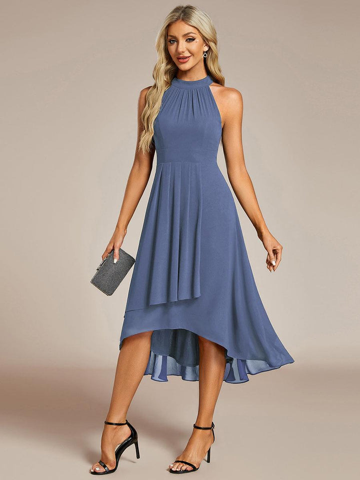 ever POSIE|Midi Halter Neck Chiffon Wedding Guest Dress with Sleeveless and A-Line