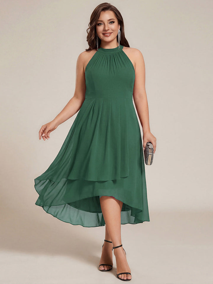 ever POSIE|Midi Halter Neck Chiffon Wedding Guest Dress with Sleeveless and A-Line