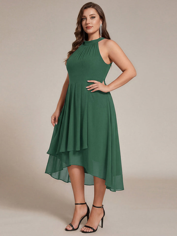 ever POSIE|Midi Halter Neck Chiffon Wedding Guest Dress with Sleeveless and A-Line