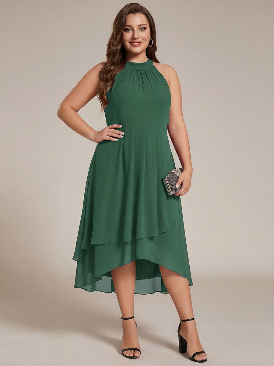 ever POSIE|Midi Halter Neck Chiffon Wedding Guest Dress with Sleeveless and A-Line