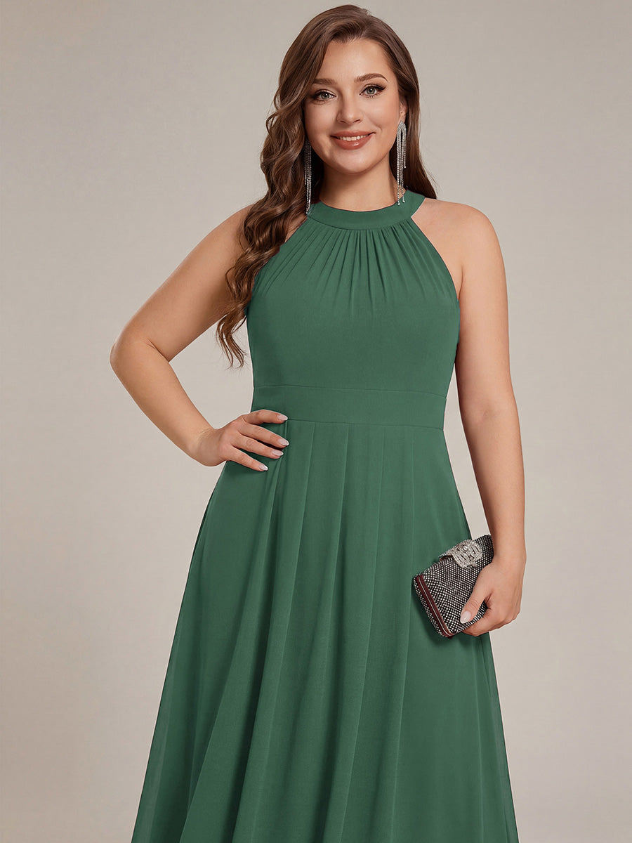 ever POSIE|Midi Halter Neck Chiffon Wedding Guest Dress with Sleeveless and A-Line