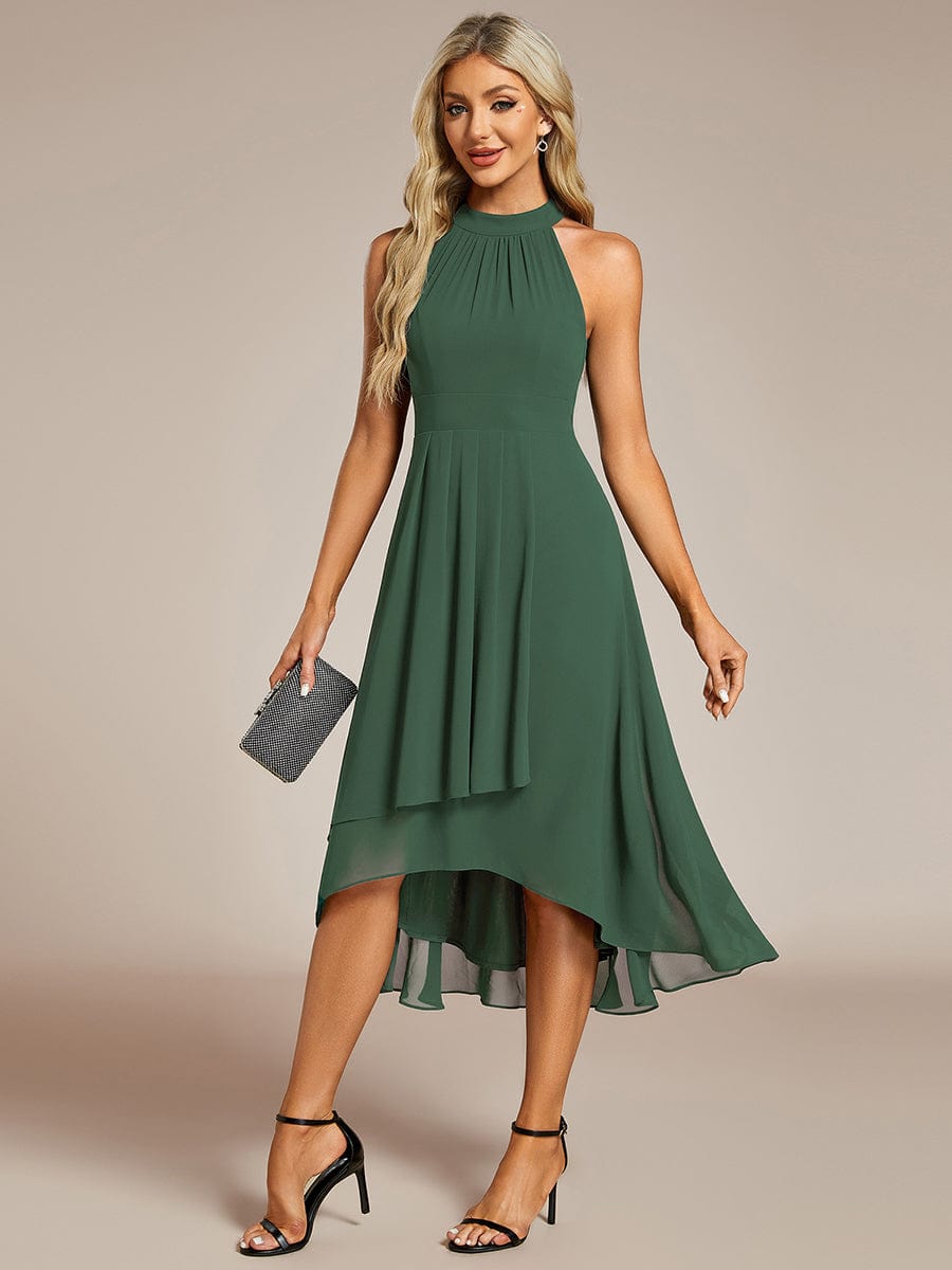 ever POSIE|Midi Halter Neck Chiffon Wedding Guest Dress with Sleeveless and A-Line