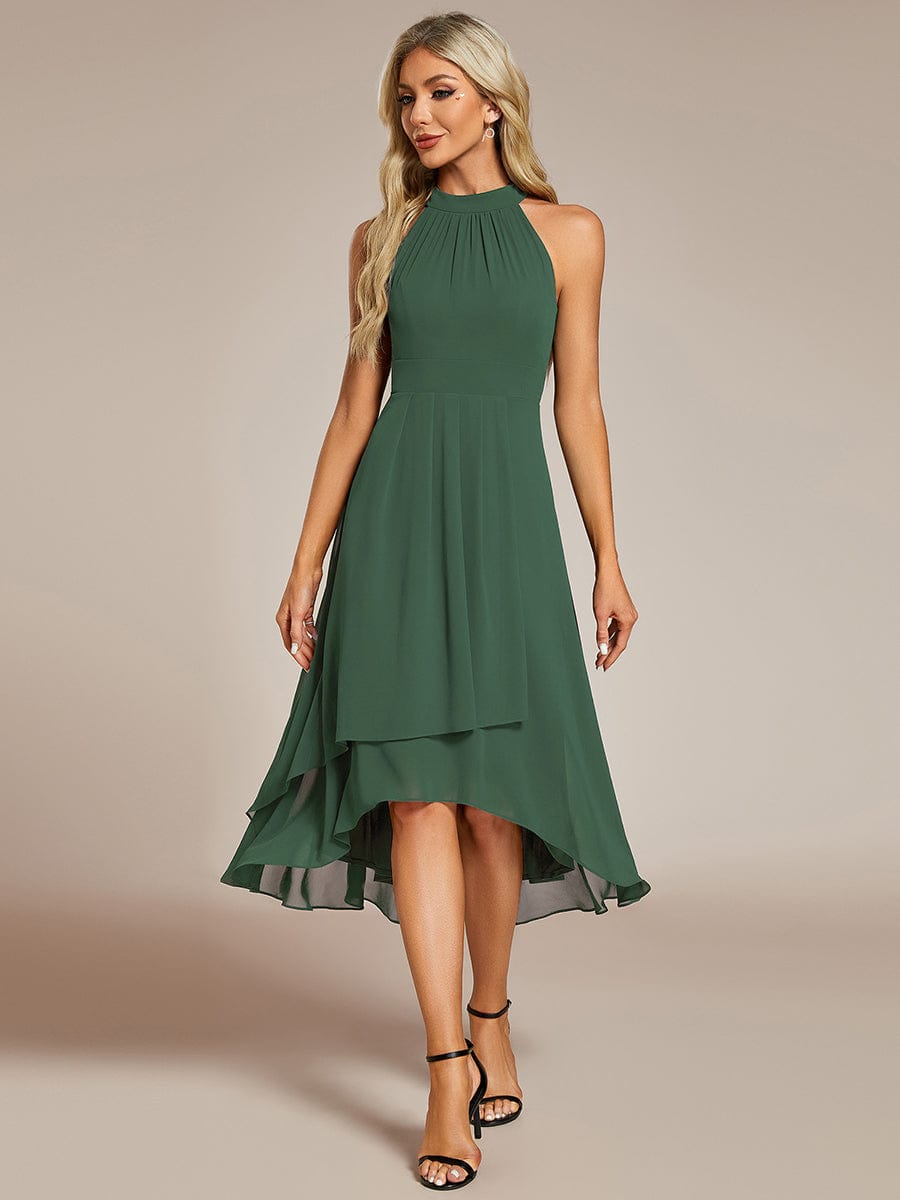 ever POSIE|Midi Halter Neck Chiffon Wedding Guest Dress with Sleeveless and A-Line