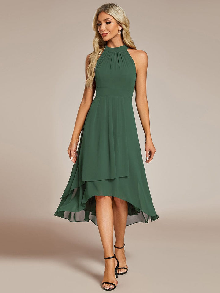 ever POSIE|Midi Halter Neck Chiffon Wedding Guest Dress with Sleeveless and A-Line