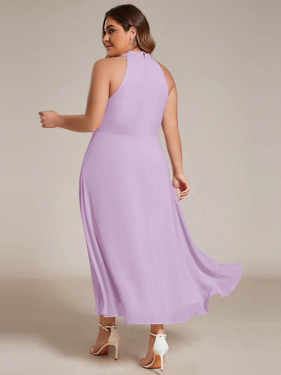 ever POSIE|Midi Halter Neck Chiffon Wedding Guest Dress with Sleeveless and A-Line